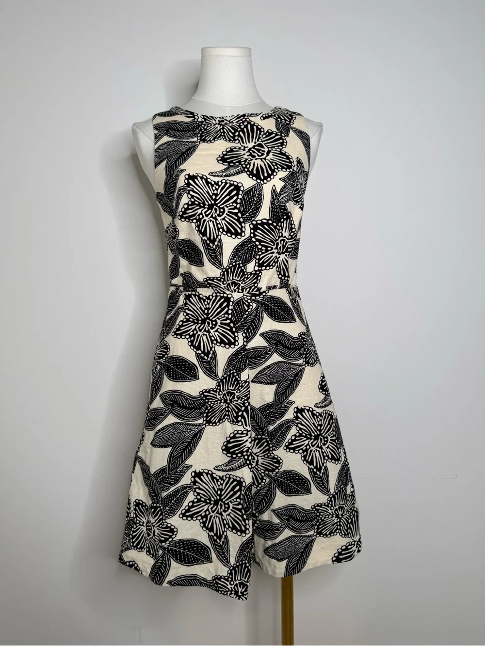 J. Crew Cream Dress with Black Floral Print